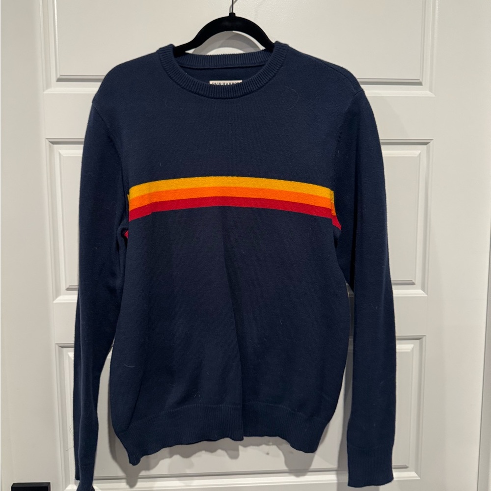 Fair Harbor Navy Sweater with Red and Orange Stripe
